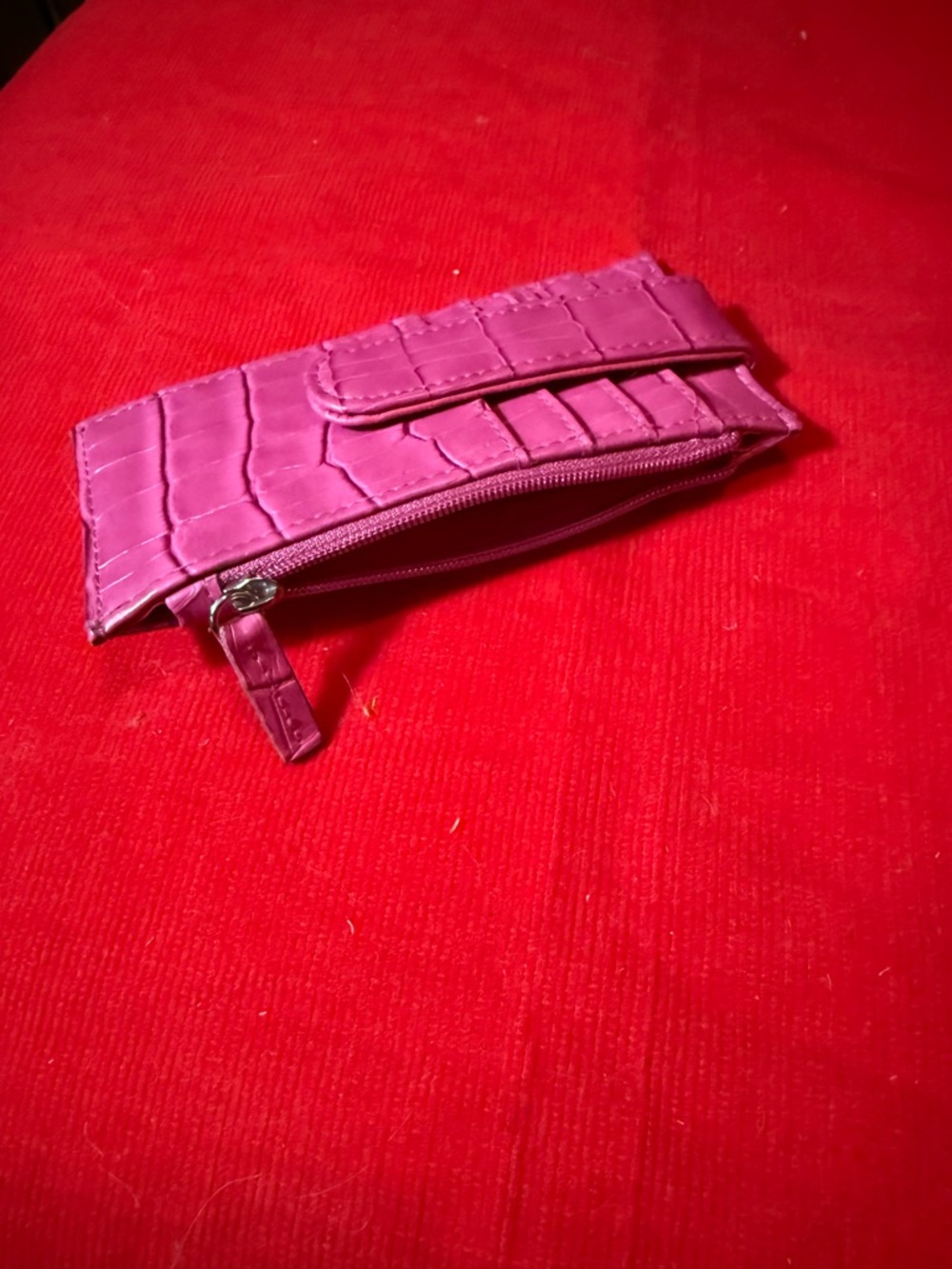 Pink Croc-Embossed Card Wallet with Snap Closure - Picture 4 of 4